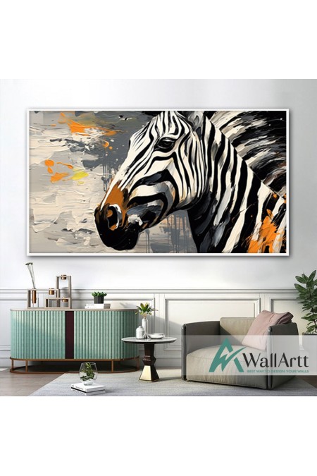 Orange Zebra 3d Heavy Textured Partial Oil Painting